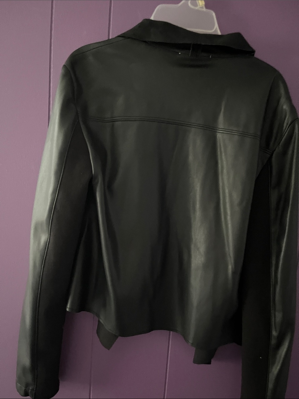 Bar III Black Faux Leather Draped Open-Front Jacket - Picture 4 of 6